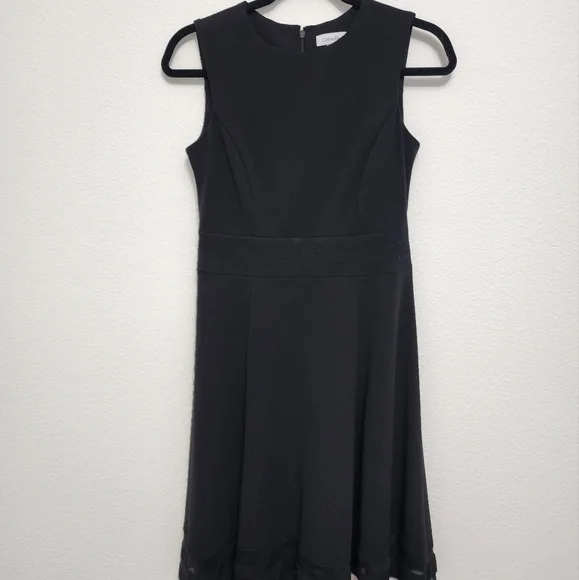 Calvin Klein A-Line Mesh Stripe Black Dress Size 4 - Picture 8 of 10